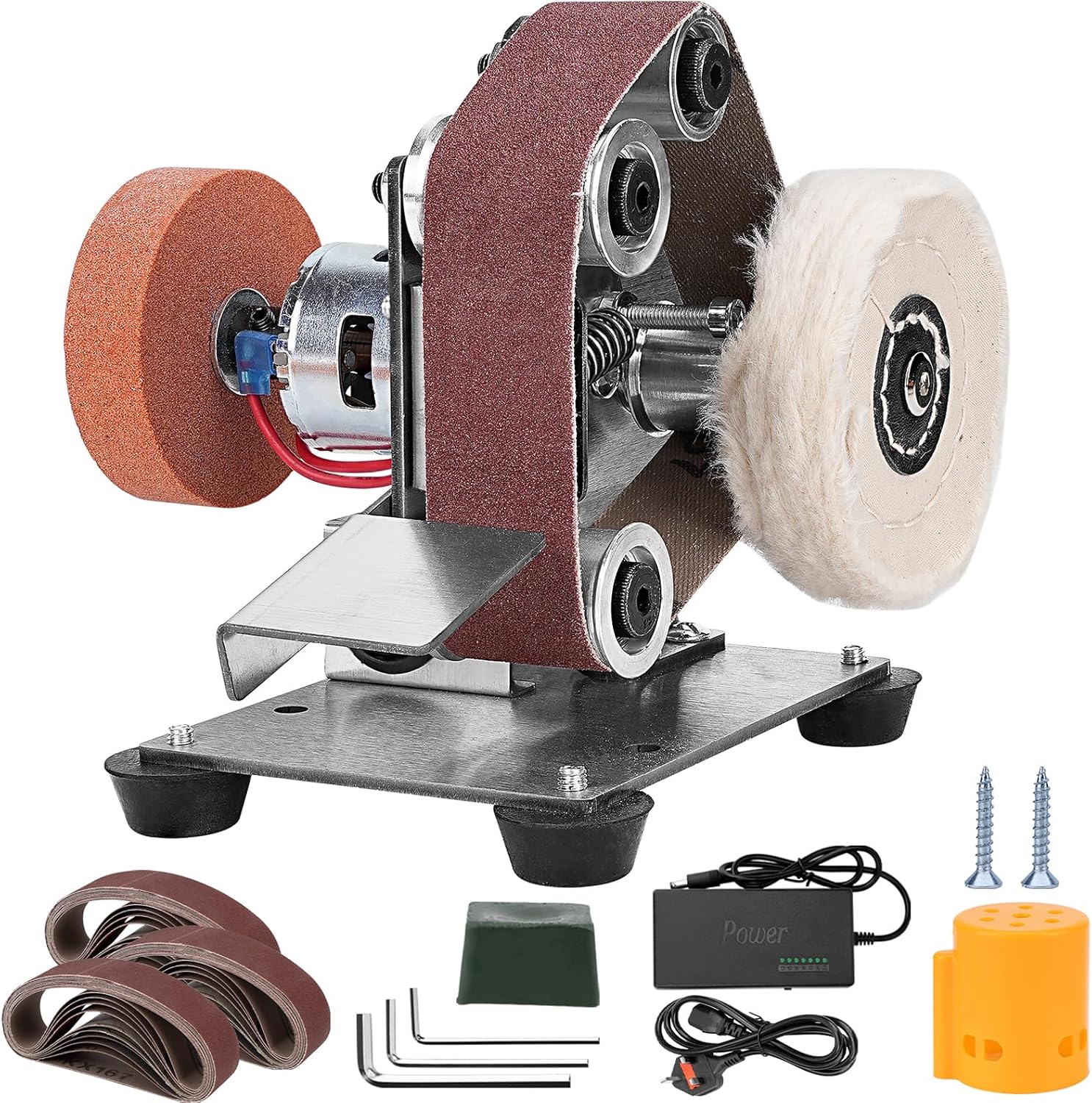 Mini Electric Belt-Sander Knife-Sharpener Sanding Machine - Small Bench Grinder Kit 7 Speed Adjustable Power Polisher DIY Polishing Grinding Tool for Knife Making, Wood Metal Working