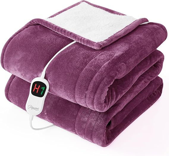 Homemate Electric Heated Blanket Full - 72"x84" Heating Bed Blankets Throw with 10 Heating Levels 8 Hours Auto Off Fast Heating Over-Heated Protection Ultra Soft Warm Flannel ETL Certified Purple