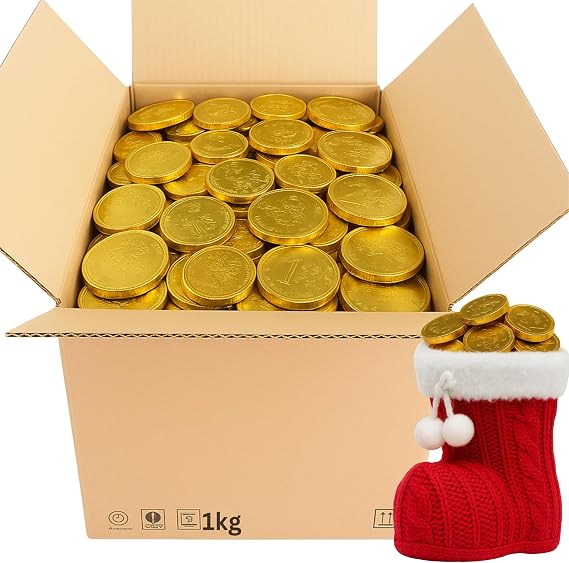 Gold Milk Chocolate Coins Bulk Bag – Foil Wrapped Chocolate Money for Kids, Christmas Stocking Filler, Birthday Pinata, Trick or Treat, Party & Visitor Treats (1kg)