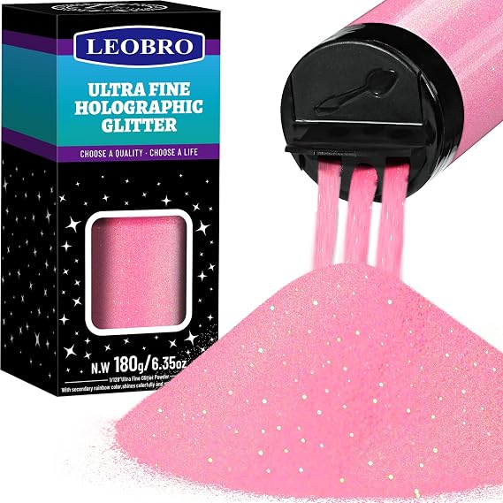 LEOBRO Pink Glitter, 180g/6.35oz Iridescent Pink Fine Glitter for Resin, Crafts, Tumblers, Nail Body, DIY Party Decorations