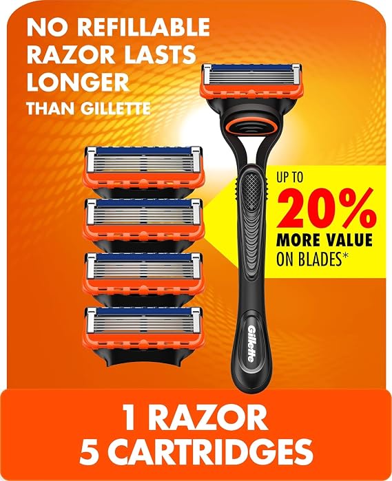 Gillette Fusion5 Razor for Men, 1 Gillette Razor Handle, 5 Razor Blade Refills, with Lubrastrip, for a Close Shave