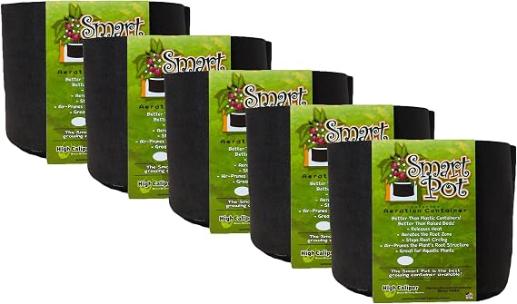 Smart Pot Soft-Sided Fabric Garden Plant Container Aeration Planter Pots, 3 Gallon, 5 Pack, Black