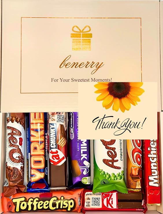 Benerry Chocolate Gift Box Hamper - 9 Treats Thank You Gift - Assorted Sweet Box of Chocolates