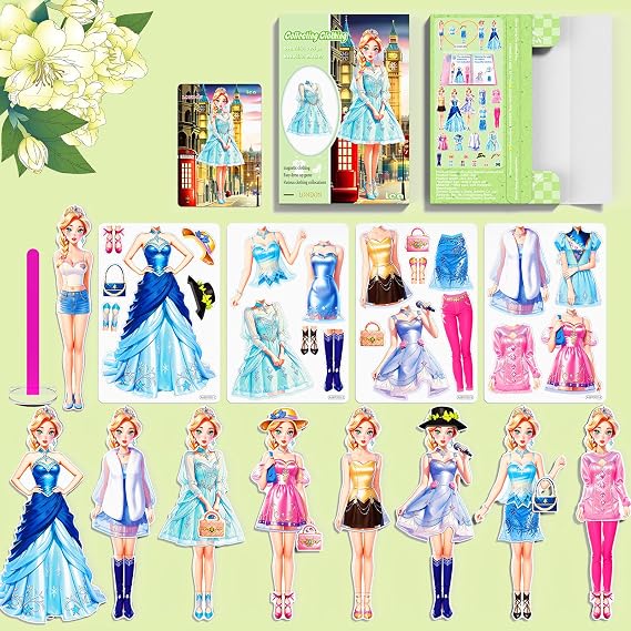 Magnetic Dress Up Paper Doll Playset,Pretend Play Game Travel Toys Car Road Trip Activity,Magnet Clothes Puzzles Kids Toddler Girls,Preschool Learning Created Imagine Birthday Gift