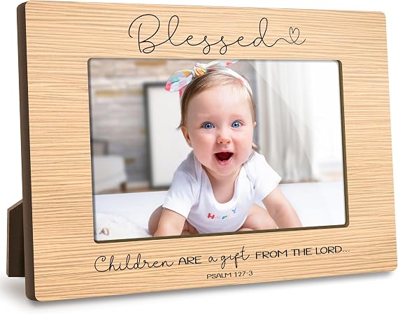 First Christmas Baby Picture Frame - Children Are a Gift from the Lord Gender Reveal Decorations and Baby Shower Gifts for New Mom Grandparent Pregnancy Announcement Nursery 4 X 6 Inch Frame - A21