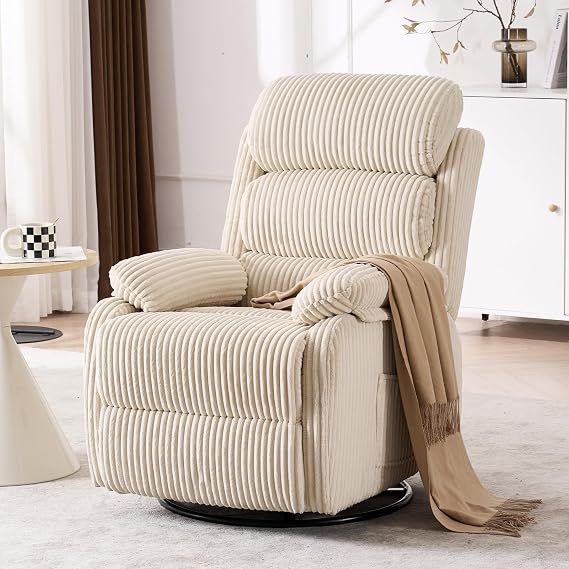 Adult 360 Rocking Recliner Chair,Nursery Rocker Reclining Chair with Side Pocket, a Comfy upholstered Single Sofa Armchair. Suitable for Living Room, Bedroom Nursing use, Velvet Fabric in Beige