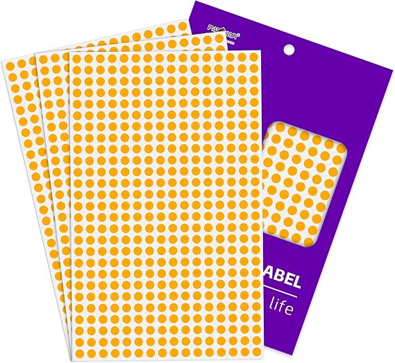 1/4" Round Color-Code Dot Sticker,Coding Circle Labels (Fluorescent Orange)