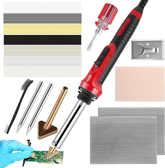 100W Plastic Welding Kit Soldering Iron Kit, 3-Speed Adjustment Temperature Plastic Welder with 56pcs Rods, 4 Soldering Tips, Professional Surface Repair Tool for Car Bumper, Dashboard, Kayak