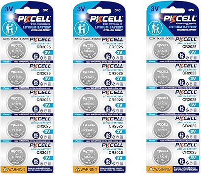 PKCELL CR 2025 Batteries CR2025 3V Lithium Battery 15-Pack