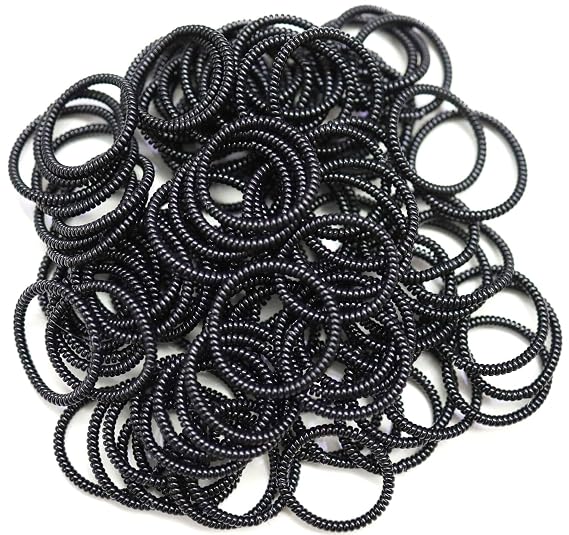 Spiral Coil Hair Elastics 100 Pcs, No Crease Phone Cord Ties, Black for Women Girls