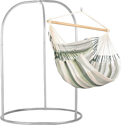 LA SIESTA Domingo Hammock Chair & Romano Stand, Indoor or Outdoor Hammock Chair, Weather Resistant, Hammock Chair with Stand, Steel Stand, King, Cedar