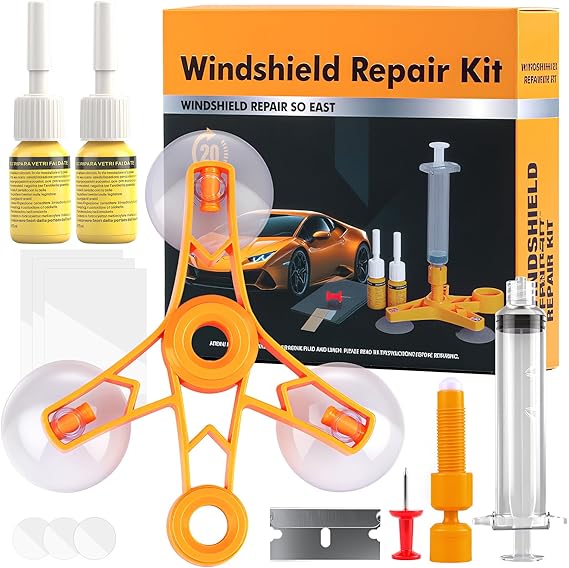 Professional Windshield Repair Kit for Stone Chip Repair, Universal Glass Repair Set for Cars, Practical & Quick & Easy, WITHOUT UV Lamp