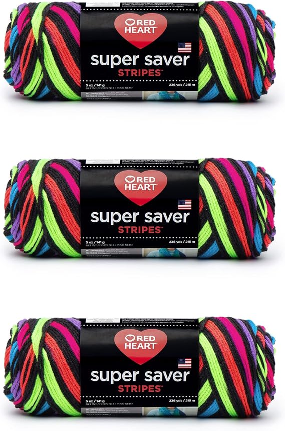 RED HEART Super Saver 3-Pack yarn, NEON STRIPES 3 Pack