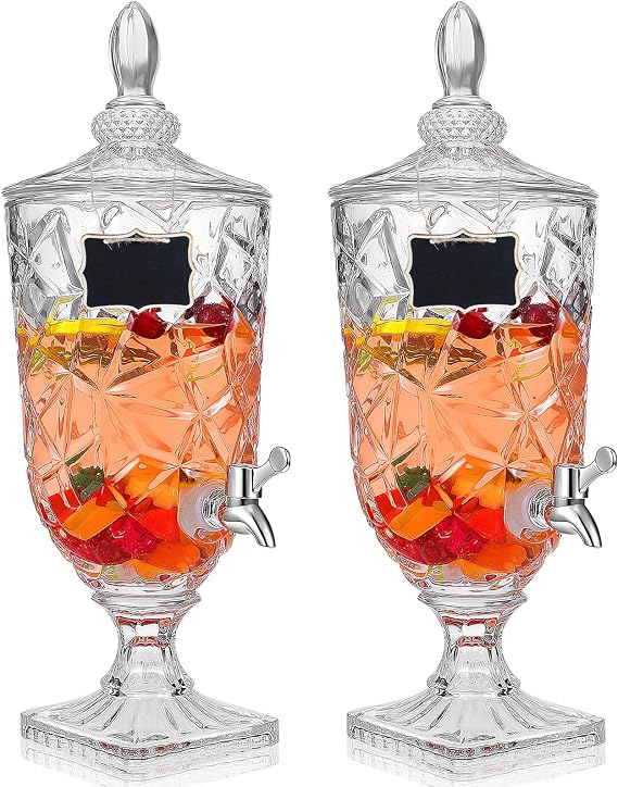 Zhehao 2pcs Glass Drink Dispensers for Party 1.3 Gallon, Clear, with Spigot