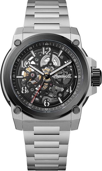 Ingersoll The Anvil Mens 46.5mm Automatic Watch with Black Dial and Silver Stainless Steel Bracelet Strap