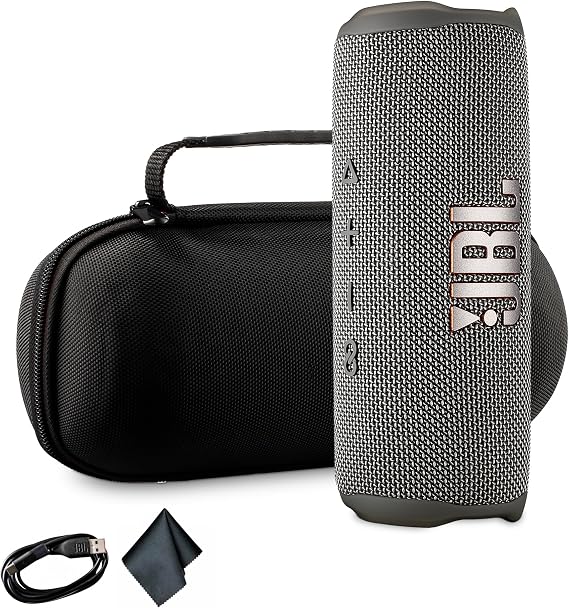 JBL Flip 6 Portable Wireless Speaker | Deep Bass Sound, IP67 Waterproof Rating | Bluetooth Audio for Outdoor, Travel, Beach, Hiking, and Home Use (Gray) with Travel Case + Microfiber Cloth