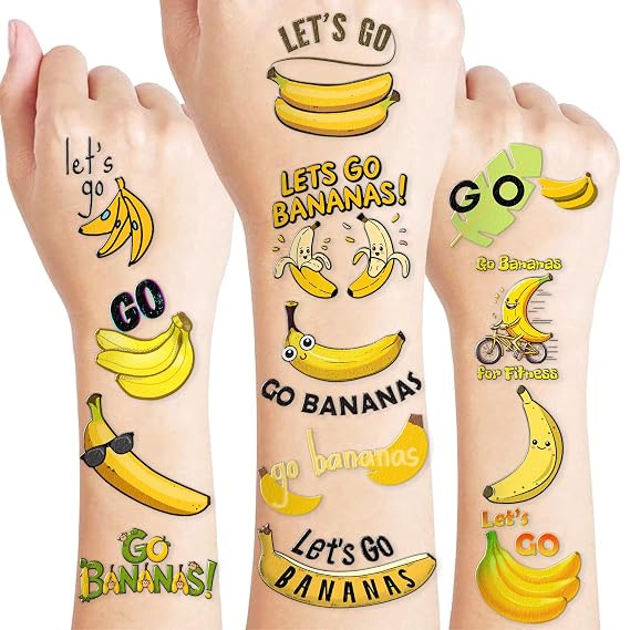 Banana Temporary Tattoos 8 Sheets 96PCS - Yellow Fruit Face Stickers for Kids & Adults, Game Day Sports Fan Accessories, Party Favors Decorations for Boys Girls School Carnival Prizes