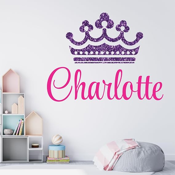 Girls Princess Tiara Crown Personalized Custom Name Nursery Wall Decal Sticker Girls Room or Playroom Decor and Wall Decoration (Multi Sizes) (Purple Shimmer)