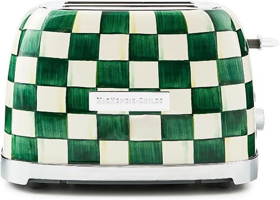 MACKENZIE-CHILDS 2-Slice Toaster, Green-and-White Emerald Check