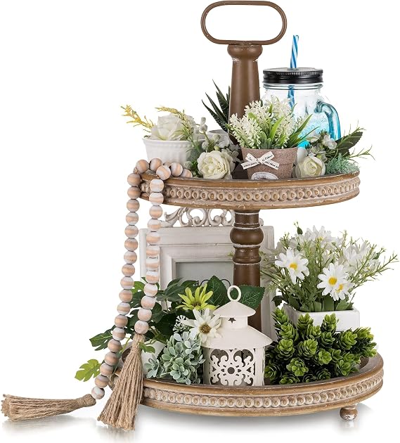 Hanobe 2 Tiered Decorative Trays Stand Boho Coffee Table Decor