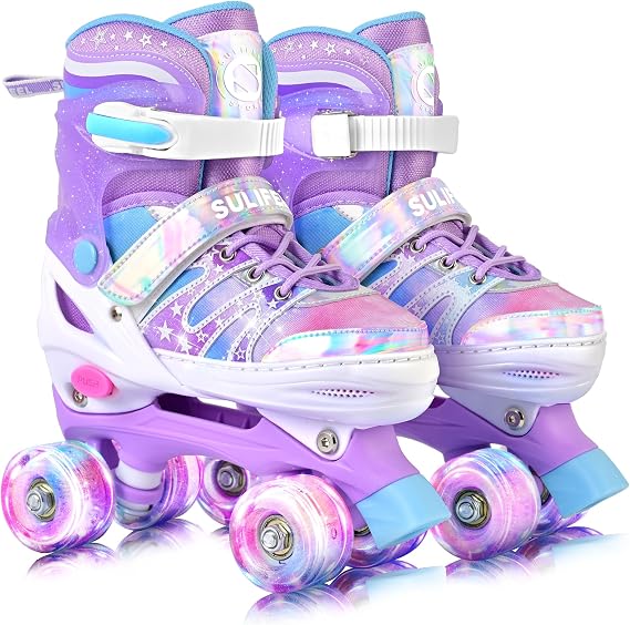 SULIFEEL Rainbow TieDye Adjustable Roller Skates Girls Kids Pink Purple