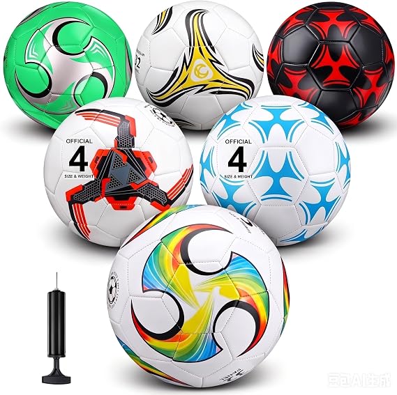 Deekin 6 Pcs Soccer Ball Bulk with Pump Needle Size 5/4/3 Deflated Official Soccer Ball for Indoor Outdoor Sport Training Practice Accessories for Child Teen Adult Game Training