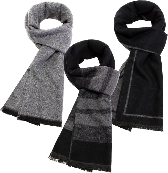 HooLing 3 Pcs Winter Scarf for Men Soft Warm Scarves 71 x 12.6 Inches Blend Classic Plaid Men's Neck Wear