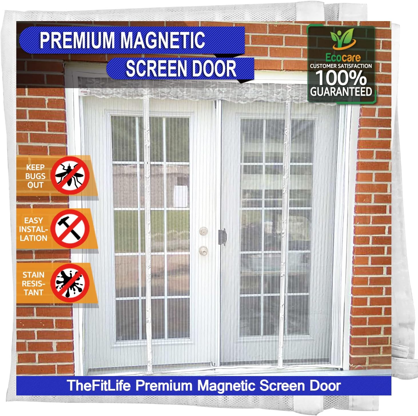 TheFitLife Double Door Magnetic Fly Screen - Mesh Curtain with Full Frame Hook & Loop Powerful Magnets, Snap Shut Automatically
