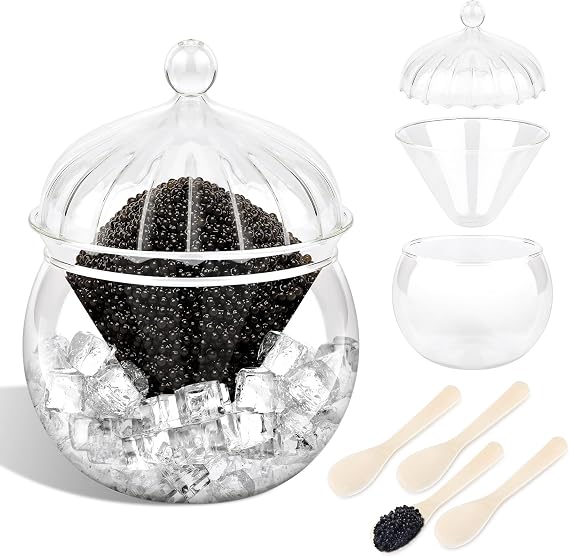 Windspeed Glass Caviar Serving Set Caviar Chiller Server Bowl with Cover