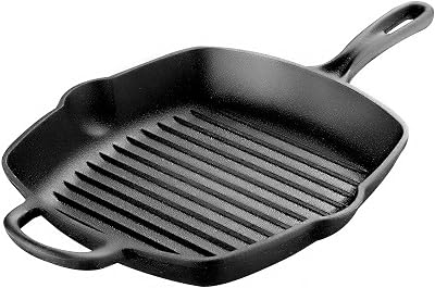 Cast Iron Square Skillet Grill Pan 10 Inch Pre-Seasoned Skillet Pan with Handle Square Griddle Pan for Frying, Grilling, Sauteing