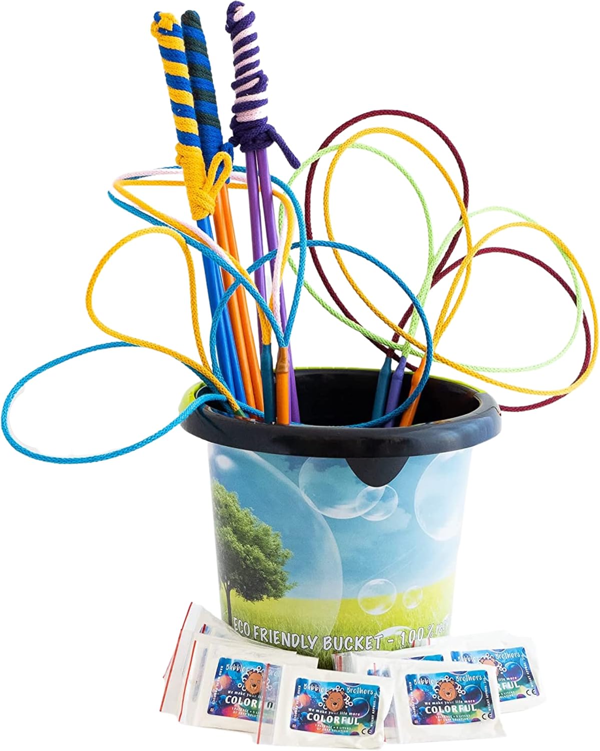 Giant Soap Bubble Set for Children, 11 Pieces, 5 Bubble Wands, 25 Litres, Bubble Liquid and Bubble Bucket, Summer Parties, Bubble Brothers 20-Piece Set