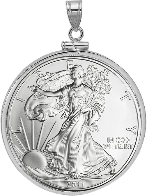 Bedrock Jewelry Solid Sterling Silver Coin Holder Pendant for Silver Dollar Rhodium Plated Tarnish Resistant Necklace Mounting,Made in the USA