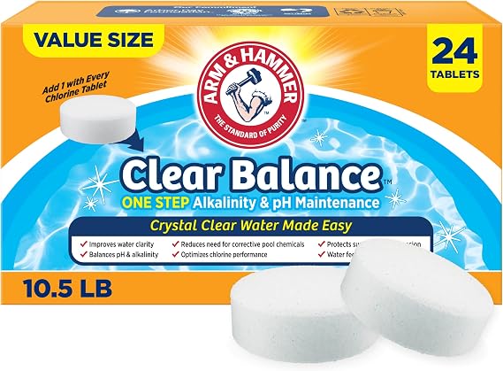 ARM & Hammer Clear Balance pH Maintenance Tablets, 24 Count | One Step Alkalinity & pH Maintenance, Supports Chlorine Performance, For Swimming Pools & Spa, Long-Lasting Water Balancer