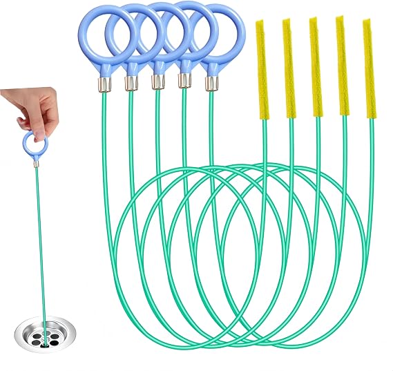 35 Inch Drain Snake Sink Unblocker Tool (5 Pack) – Heavy Duty Flexible Metal Drain Unblocker with Reinforced Micro Hooks for Unblocking Bathroom Sink, Shower, Bathtub Hair Clogs