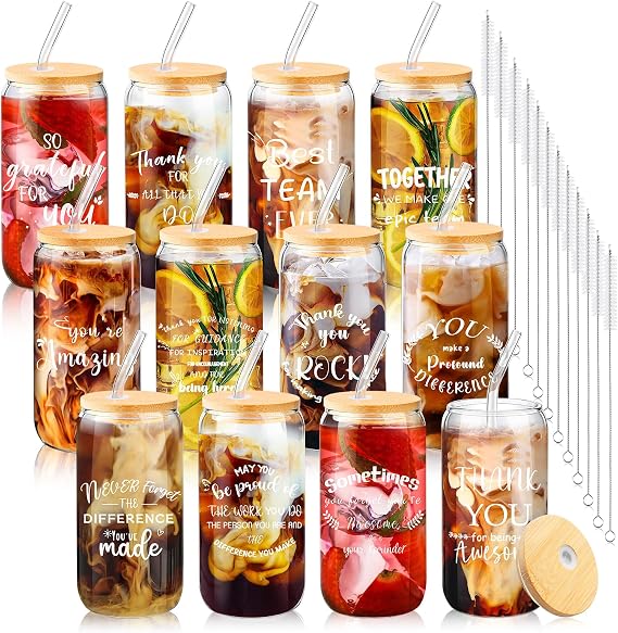 12 Sets 16 Oz Thank You Glass Cups Employee Appreciation Gifts for Coworker