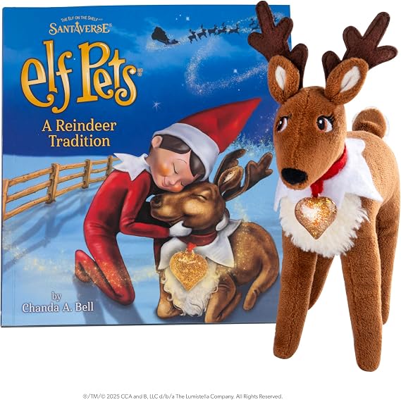 Elf Pets: A Reindeer Tradition - Includes Beautifully Illustrated Hardbound Storybook, Huggable Reindeer Stuffed Animal with Golden Heart Charm and Official Adoption Certificate for 3-11 Years