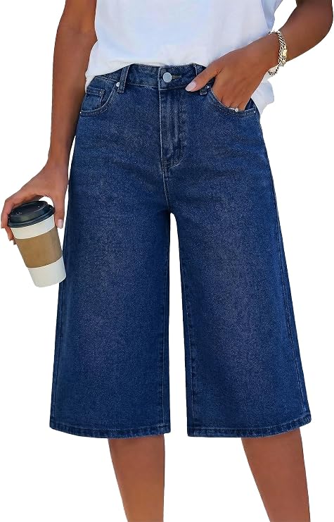 EMMIOL Baggy Jorts for Women Elastic High Waisted Bermuda Y2k Jeans Shorts Machine Washable Casual Summer Long Denim Shorts