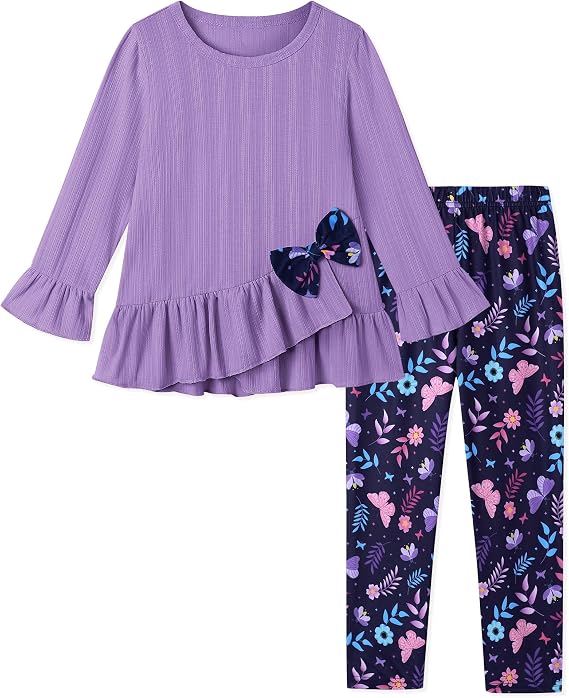WESIDOM Toddler Girl Clothes Girls Fall Outfits Ruffle Top Floral Pants | Girls Clothes 2-8Y with a Soft Textured Ruffle Top and Floral Pants, 2 Piece Outfit for Little Girls' Fall and Winter Wear