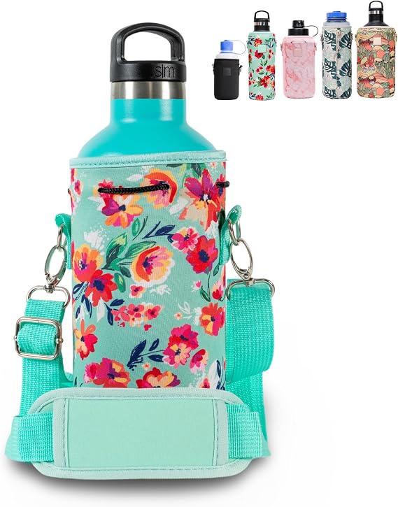 Made Easy Kit Water Bottle Carrier Insulated Neoprene - Adjustable Padded Shoulder Strap - Sling Pouch for Glass Bottle, Stainless Steel Tumbler - 5 Sizes (Teal, Large)