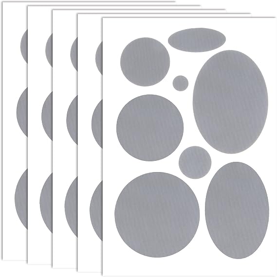 OIIKI 40pcs Puffer Down Jacket Repair Patch Kit, Gray Nylon Fabric, 8Sizes | Self Adhesive Waterproof Stick On Repair Patches, Tape for Coat Clothing Tent Sleeping Bags Ski Pants Holes Fixing Round