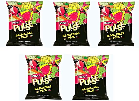 Pulse Masaledaar Assorted Flavour Candies 37g (Pack of 5) – Tangy & Spiced Centre-Filled Sweets | Mixed Flavour Hard Candies | Individually Wrapped Treats