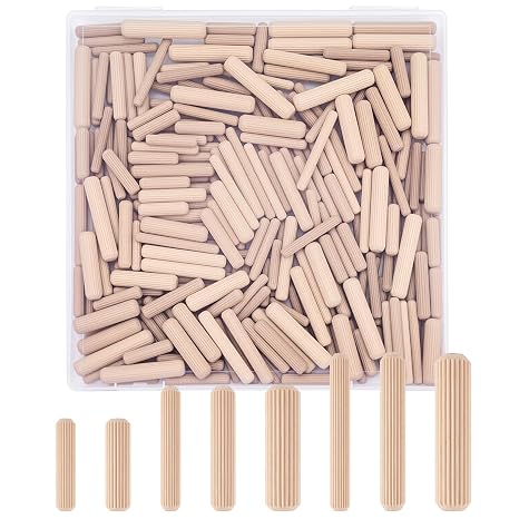 WISYOK 300Pcs Wooden Dowels, 8 Sizes, 1/4,5/16,3/8 in