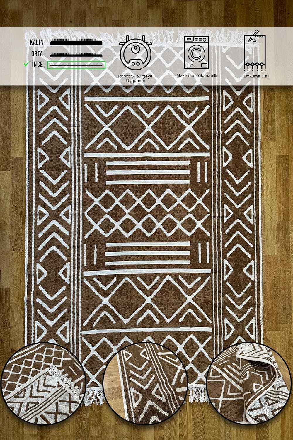 SIMEREV CARPET Cotton Woven Soft Double Sided Washable Fringed Living Room Kitchen Runner Rug COFFEE1 80 x 150