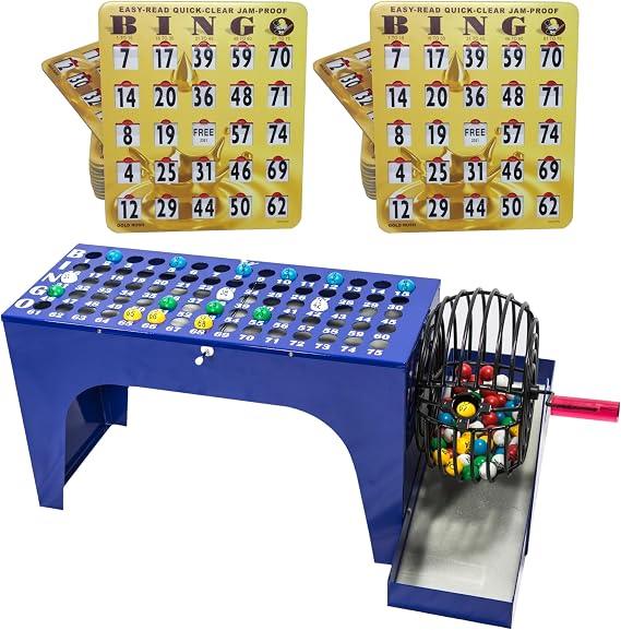 MR CHIPS Bingo Cage and Balls Set Plus 50 Easy Read Quick Clear Cards
