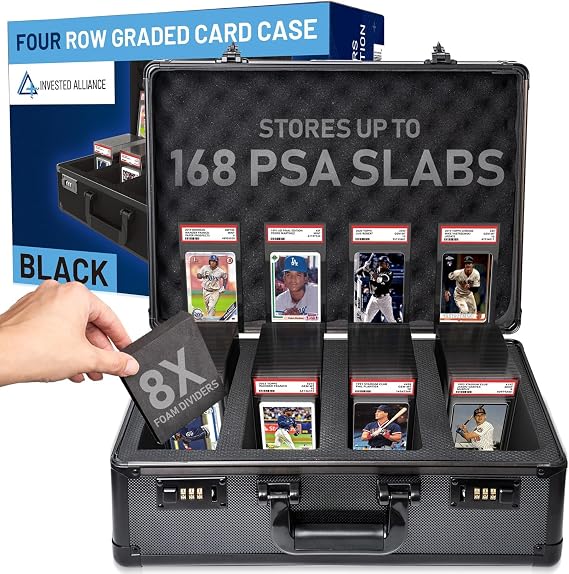 Premium 4 Row PSA Slab Case For Graded Cards | 168 Graded Card Case Storage Box For PSA, BGS, SGC & More. Sports, Baseball, Football, Trading, TCG Collector Slab Storage Box Top Loader Holder.