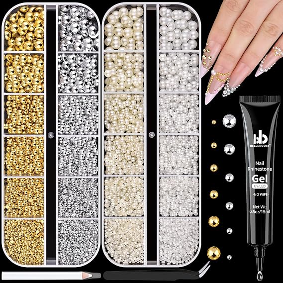 Flatback Nail Pearls Gems Half Round Silver and Gold Nail Charms Bead