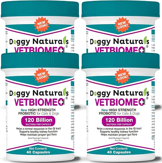Vetbiome Plus High Strength Probiotics for Pets (160 Capsules) - 120 Billion CFU, 9 - Strain Formula Third Party Tested - U.S Made