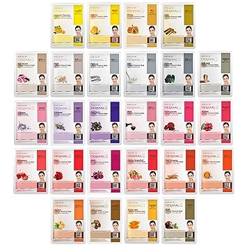 DERMAL Korea Collagen Essence Full Face Facial Mask Sheet 26 Yellow & Red Combo Pack - Skin Nourishing Elasticity