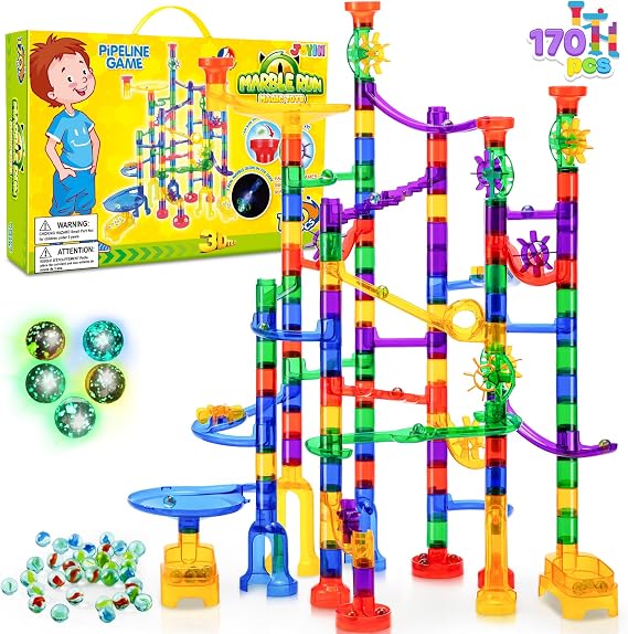 JOYIN 170 Pcs Glowing Marble Run for 3+ Year Olds, STEM Construction Toys