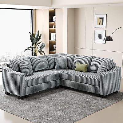 Belffin Convertible Sectional Couch with Chaise Corner Sectional Sofa L Shaped Couch Reversible Corner Upholstered Couches for Living Room Corduroy Light Grey, V Shaped